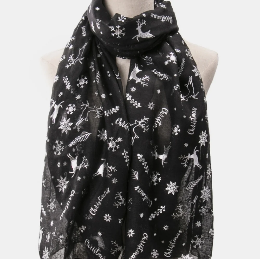 27x70 Metallic Reindeer Scarf Christmas Large Scarf Festive Shawl Wrap Holiday